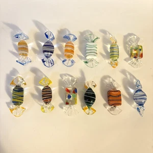 Lot of 12 Art Glass Wrapped Hard Candy Pieces Assorted Colors 2"-2.5" - Picture 1 of 8