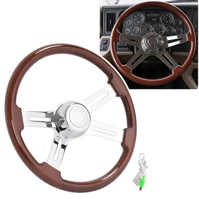 Volante de madera de 18" de 4 radios y 3 orificios para semirremolque Freightliner Kenworth Foto 1 de 4