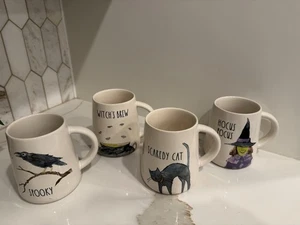 4 Rae Dunn HALLOWEEN Mugs Tapered Artisan Magenta HTF - Picture 1 of 9