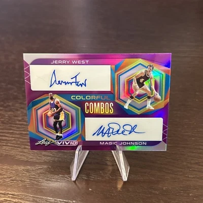2023 Leaf Vivid JERRY WEST + MAGIC JOHNSON 5/5 Pink Refractor Auto LA LAKERS - Image 1 of 4