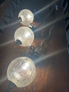 Lampada Swag Vintage 3 Livelli Vetro Crepitante Ottone Oro Sospensione MCM Hollywood - Foto 1 di 16