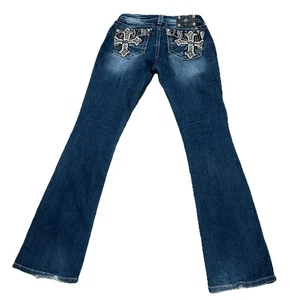 Miss Me Size 28 Denim Jeans Signature Boot Cut Cross Pocket Low Rise Long - Picture 1 of 8