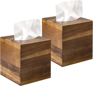 2 Stück Porta Panuelos Madera Cuadrado Soporte Mesa Bano Oficina Akazie - Bild 1 von 12