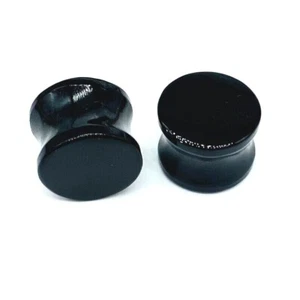 Natural Real Black Obsidian Double Flare plugs Blue & Mix Fire Size 3mm to 50 - Picture 1 of 4