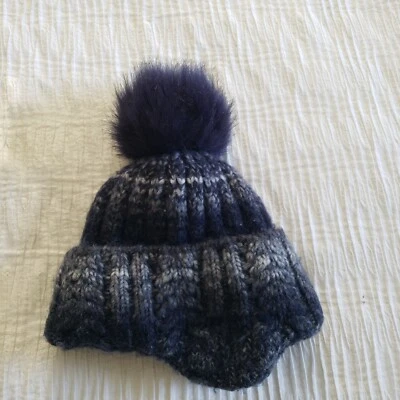 Gorro tejido por cable Angora Pom-Pom Mezcla de lana Lujoso OS Azul marino Foto 1 de 4