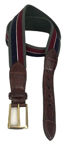 Martin Dingman Mens Golf Belt Croc Embossed Leather Brown Green Stripe 34 USA - Picture 1 of 12