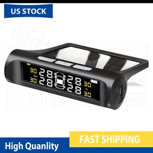 Car Tire Pressure Monitoring System LCD Solar Wireless TPMS w/4 External Sensors - Picture 1 of 12