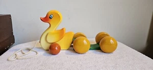 KOUVALIAS JUGUETE TIRADOR PATO MADERA PINTADO VINTAGE HECHO EN GRECIA - Imagen 1 de 15