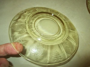 DEPRESSION GLASS Fostoria Topaz Cup Saucers - Trojan Etched Pattern EX VINTAGE  - Picture 1 of 9