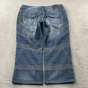Rocawear Jeans Mens 42x30 Cone Denim Patchwork Flap Pocket Baggy Motto NEW - Picture 1 of 15