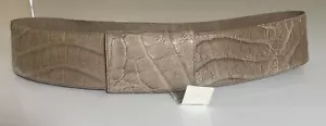 Donna Karan Tan Caiman Crocodile Slide Buckle Belt 2 1/2" Made In Italy Large - Picture 1 of 9