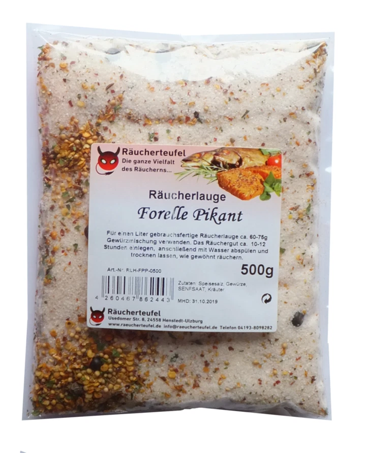 RÄUCHERTEUFEL Räucherlauge Forelle Pikant 500g, (Räucherhaken, Matjes, Fischgewürz, Räuchern)