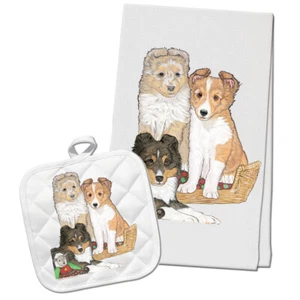 Shetland Sheepdog Sheltie Dish Towel & Pot Holder Set - Picture 1 of 1