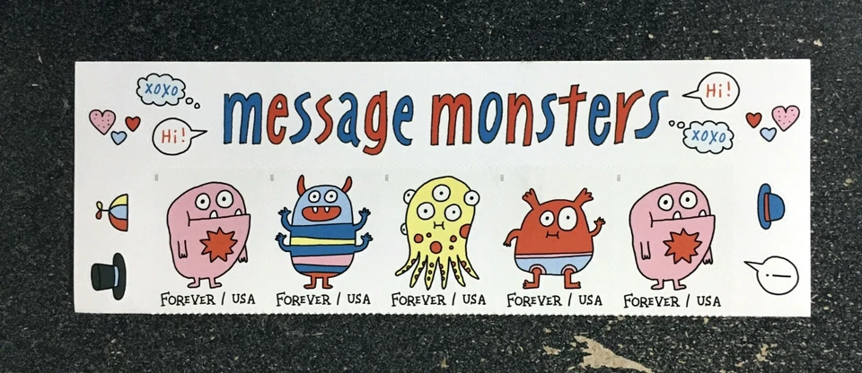 2021USA #5636-5639 Forever Message Monsters - Header Block of 5  halloween - Image 1 of 1