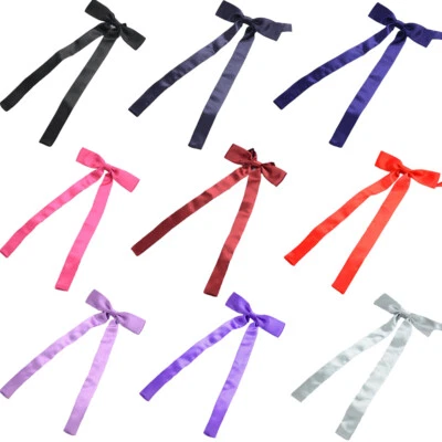 Women Ladies Girl Solid Color Long Bow Tie Adjustable Necktie Tie Wedding Party - Image 1 of 3