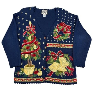 Cárdigan de Navidad grande tejido suéter vintage azul Heirloom Collectibles para mujer - Imagen 1 de 9