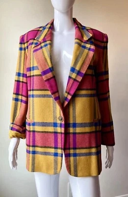 Blazer de gran tamaño vintage de los 90 para hombre Mostaza Rosa Cuadros Lana Academia M L EUC Foto 1 de 4
