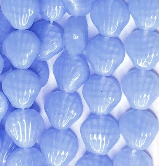 Bead, 25 Opaque Light Blue Coral Czech Pressed Glass 9x9mm Sea Shell Beads * - Image 1 of 3