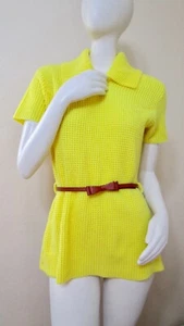 Vintage 70s Bright Yellow SS Large Collar Sweater by Lady Grace USA S M - Picture 1 of 4