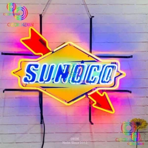 24" Sunoco Race Fuel Gas Gasoline Motor Oil Real Neon Sign Beer Light With back - Picture 1 of 5