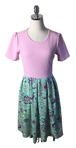 LulaRoe Size Medium Amelia Dress Pink Top Aqua Background with Floral Print NEW - Picture 1 of 8