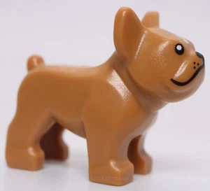 Lego Medium Nougat Dog French Bulldog Black Eyes Nose Mouth Whiskers White Spot - Picture 1 of 3