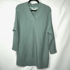 Suéter Bohemo Suave Surroundings L Cuello en V Manga Larga Acanalado Verde azulado Acogedor Boho - Imagen 1 de 9