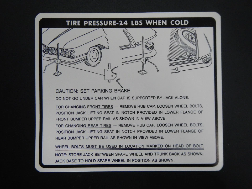 1960 Buick Invicta Electra LeSabre Trunk Bumper Jack Instructions Decal 60 NEW - Image 1 of 1