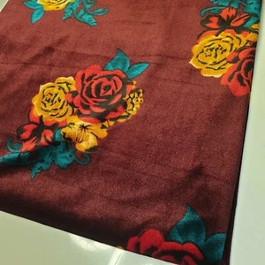 *Clearance* MAROON Soft Velour Velvet Red Roses Dress Craft Fabric Met - Picture 1 of 5