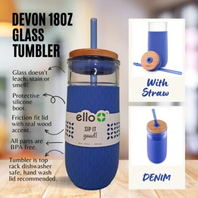 Water Bottles with Stainless Steel Lids and Sleeves Glass Bottle 18oz ELLO - Image 1 of 4