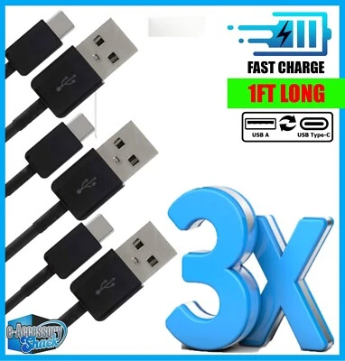 3 PACK 1FT Short USB-C to USB-A Cable Fast Charger Type C Charging Cord Sync - Image 1 of 4