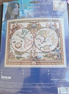 Vintage neu Janlynn Kreuzstich-Set "OLDE WELTKARTE" #015-0223 versiegelt 18x15" - Bild 1 von 4