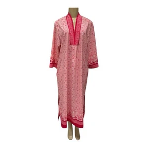 Oscar De La Renta Pink Label Women’s Border Print Stretch De Chine Caftan Small - Picture 1 of 9