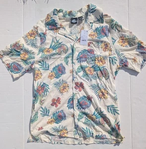 Jurassic World Button Up Hawaiian Shirt Men's Med Floral Dinosaur - Picture 1 of 13
