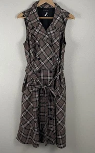 eShakti Damen 1X/18W Trench Style Karo Anzug Kleid Ärmellos Bindeband Taille - Bild 1 von 7