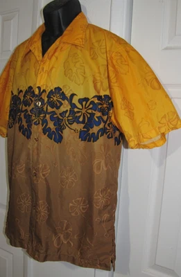 VTG No Fear Hawaiian Button camp Shirt Yellow/Batik Floral Short Sleeve Men's M - Image 1 of 4
