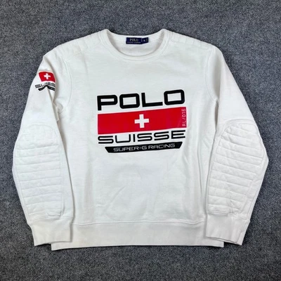 De Colección Polo Ralph Lauren Sudadera Para Hombres XL Blanca Suiza Carreras Rugby Coderas Foto 1 de 4