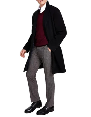 TOMMY HILFIGER Overcoat Mens Size 42L Black Addison Wool Blend Trim Fit NWOT - Image 1 of 4