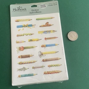 Vintage Hallmark Sticker Sheets- Nature Pencils Garden Animals M. Bastin Sletch - Picture 1 of 3