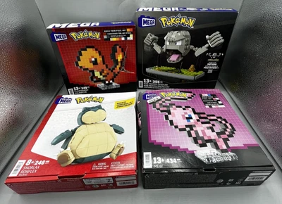 Lot Of 4 Mega Pokemon Mini Motion Geodude, Charmander, Mew, Snorlax Building Set - Image 1 of 4