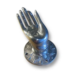 Homeport Collection Silvetone Brass Buddha Hand Door Handle Pull Wall Hook Clean - Picture 1 of 8