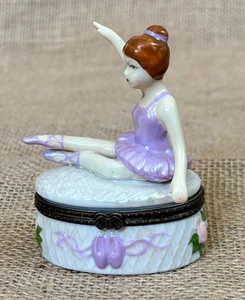 Vintage Porcelain Ballerina Trinket Box w Miniature Ballet Shoes Dancer - Picture 1 of 10
