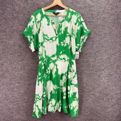 Nuevo Vestido Simply Vera Vera Wang Mujer 2XL Verde Floral Funda Corto Cuello en V Lino Foto 1 de 4