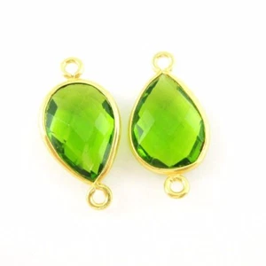 Gemstone Connector- Vermeil Faceted Teardrop 14mm- Peridot Quartz (Per 2 Pcs) - Picture 1 of 2