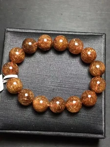 14mm Natural Copper Hair Rutilated Quartz Cat Eye Crystal Beads Bracelet AAAAA - Picture 1 of 2