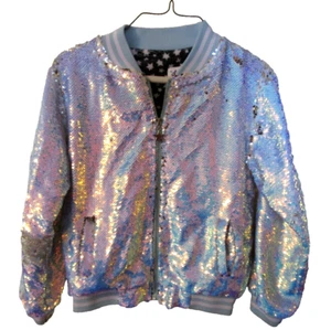 Lola & The Boys Girls 10 Jacket Sequins Angel Wings Iridescent Silver Blue Pink - Picture 1 of 11