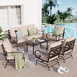 Outdoor Furniture Set Patio Sectional Sofa Set with Coffee Table Rocking Chairs - Picture 1 of 12