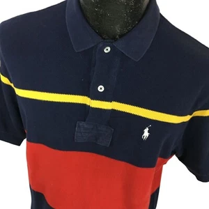 Vtg 90's Ralph Lauren Blue Red Stripe RUGBY Polo Logo PONY Streetwear Shirt M - Picture 1 of 5