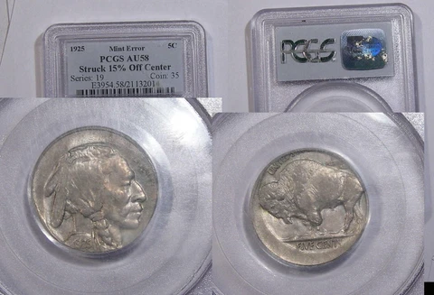 1925-P BUFFALO NICKEL 15% OFF CENTER ERROR PCGS AU58 INV#352B-4 Cover