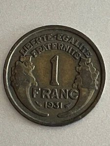 1931 France 1 Franc KM885 Copper-Aluminium Coin - Picture 1 of 2